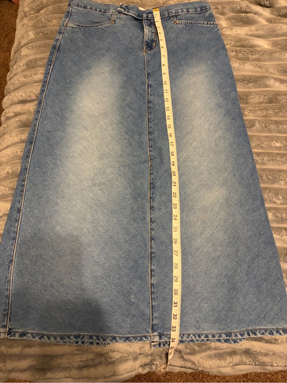 Hydraulic Light Blue Washed Denim Maxi Skirt